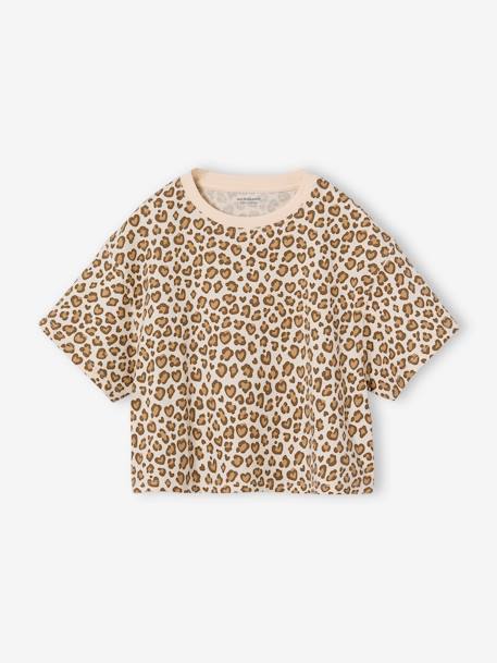 T-shirt fille cropped manches courtes beige+écru+rayé violet+rose poudré 2 - vertbaudet enfant 
