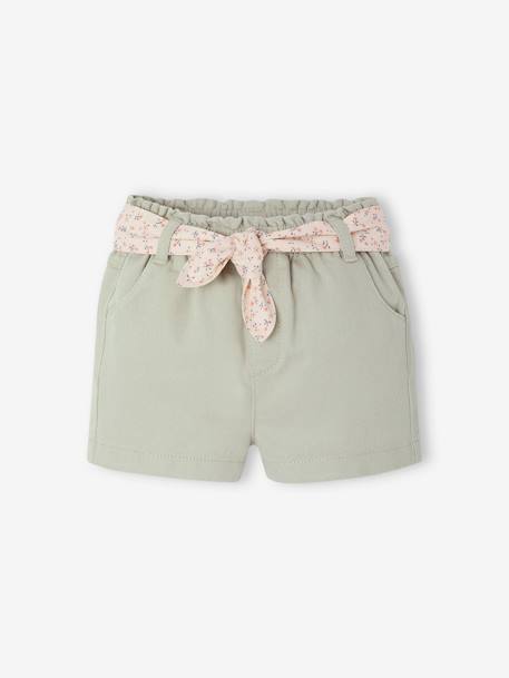 Short bébé fille paperbag avec ceinture imprimée rose+vert de gris 4 - vertbaudet enfant 