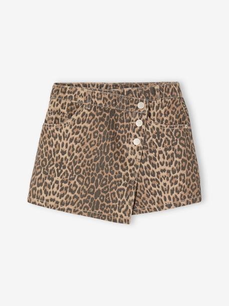 Jupe short asymétrique motif léopard fille beige 2 - vertbaudet enfant 
