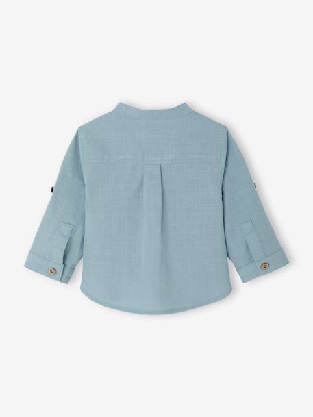 Chemise manches retroussables bébé bleu grisé+ocre 3 - vertbaudet enfant 