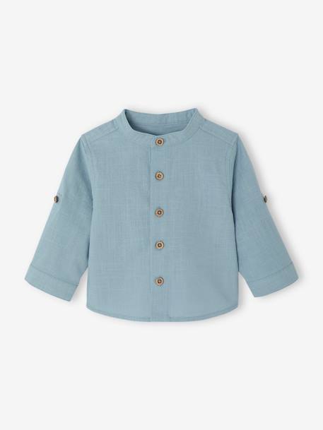 Chemise manches retroussables bébé bleu grisé+ocre 1 - vertbaudet enfant 
