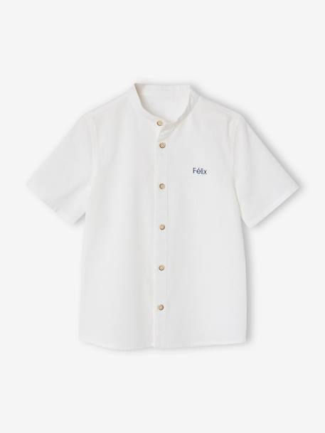 Chemise en lin col Mao garçon blanc+vert sauge 9 - vertbaudet enfant 