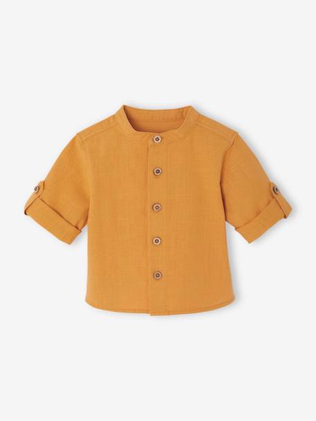 Chemise manches retroussables bébé bleu grisé+ocre 6 - vertbaudet enfant 