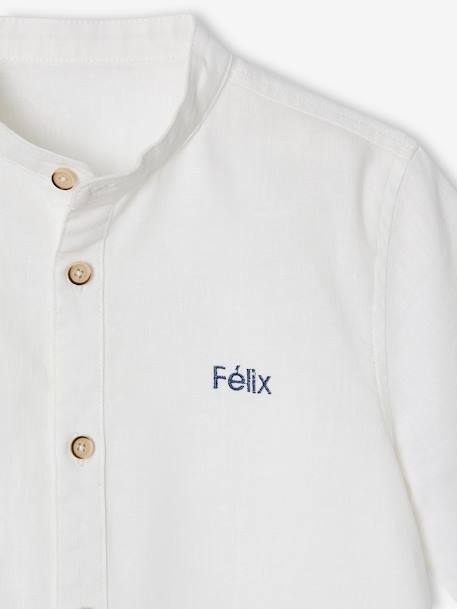 Chemise en lin col Mao garçon blanc+vert sauge 6 - vertbaudet enfant 