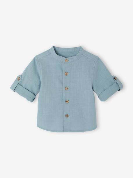 Chemise manches retroussables bébé bleu grisé+ocre 2 - vertbaudet enfant 