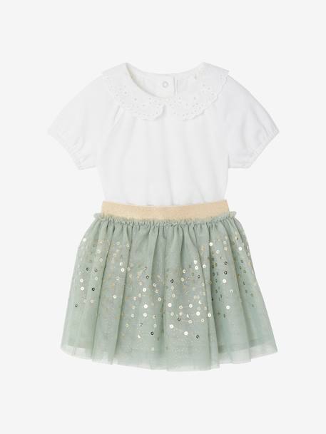 Ensemble bébé fille cérémonie T-shirt et jupon en tulle vert sauge 3 - vertbaudet enfant 