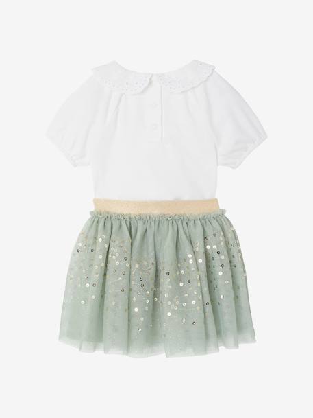 Ensemble bébé fille cérémonie T-shirt et jupon en tulle vert sauge 5 - vertbaudet enfant 