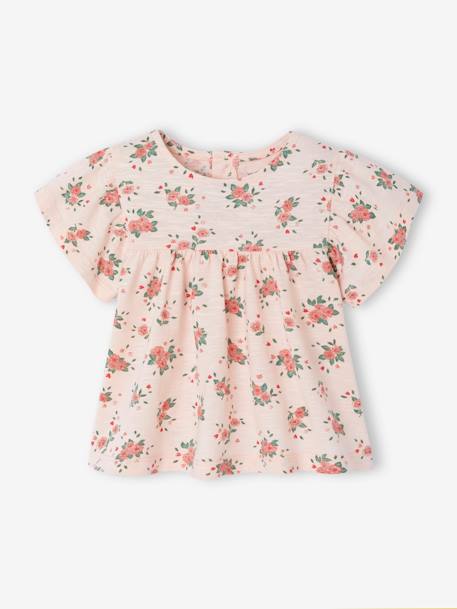 T-shirt fleuri bébé en coton bio rose pâle 1 - vertbaudet enfant 