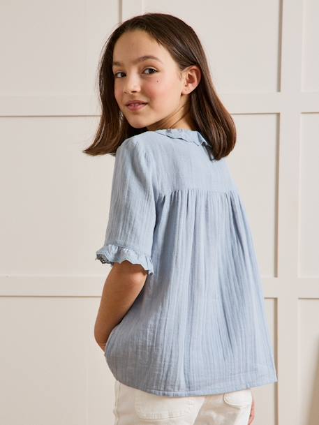 Chemise fille en gaze - coton biologique bleu jean+vert sauge 4 - vertbaudet enfant 