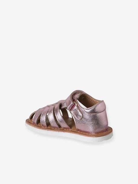 Sandales scratchées cuir bébé bout fermé blanc+lot rose 9 - vertbaudet enfant 