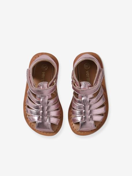 Sandales scratchées cuir bébé bout fermé blanc+lot rose 10 - vertbaudet enfant 