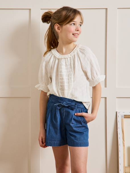 Blouse fille broderie anglaise en gaze de coton écru 5 - vertbaudet enfant 