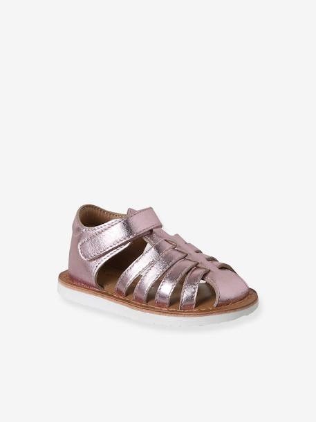 Sandales scratchées cuir bébé bout fermé blanc+lot rose 7 - vertbaudet enfant 