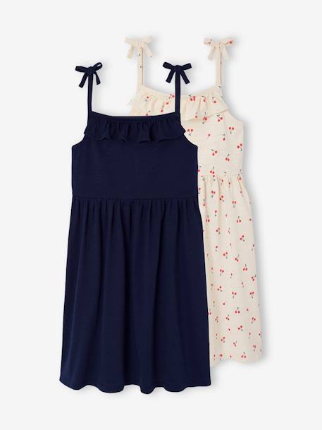 Lot de 2 robes fille à bretelles marine+vert sauge 1 - vertbaudet enfant 