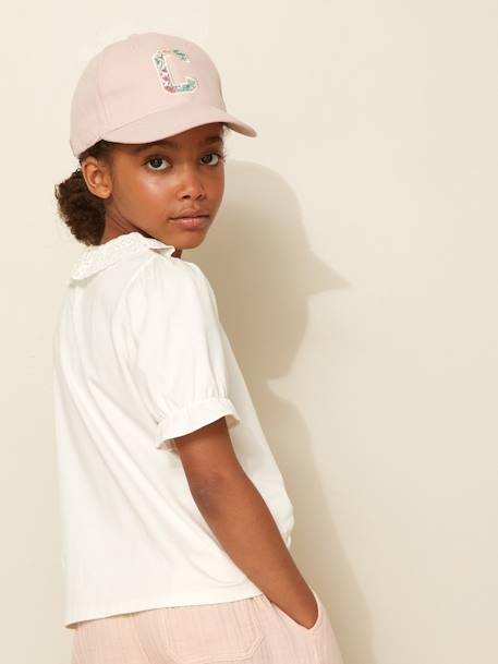 Tee-shirt fille col en broderie anglaise coton bio écru 3 - vertbaudet enfant 