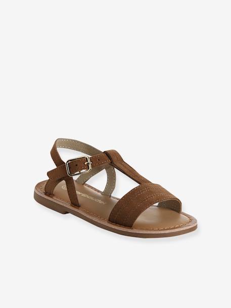 Sandales cuir fille collection maternelle JAUNE CLAIR METALLISE+marron+marron imprimé+turquoise 6 - vertbaudet enfant 