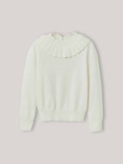 -Pull col pierrot fille en coton et laine