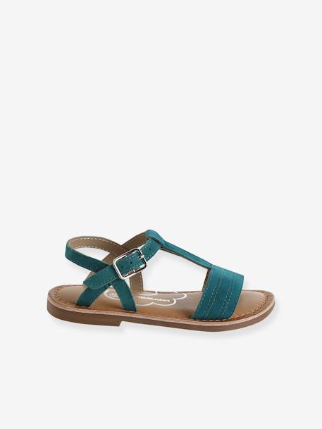Sandales cuir fille collection maternelle JAUNE CLAIR METALLISE+marron+marron imprimé+turquoise 17 - vertbaudet enfant 