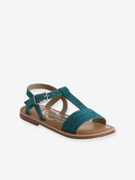 Sandales cuir fille collection maternelle JAUNE CLAIR METALLISE+marron+marron imprimé+turquoise 16 - vertbaudet enfant 