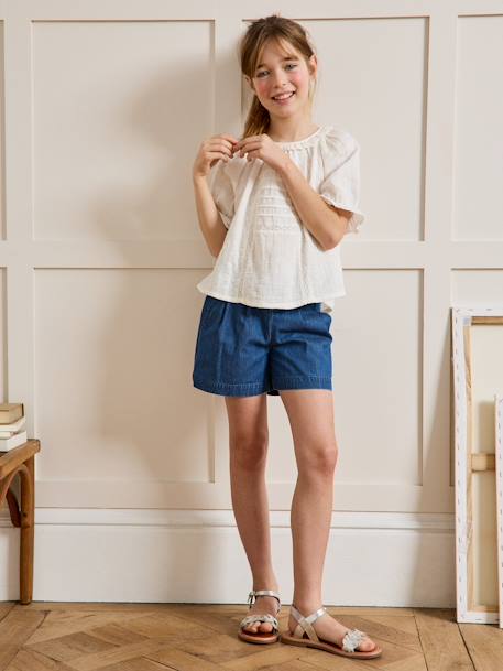 Blouse fille broderie anglaise en gaze de coton écru 6 - vertbaudet enfant 