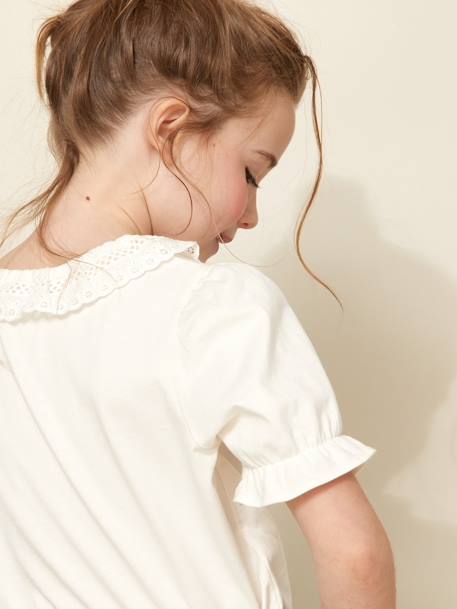 Tee-shirt fille col en broderie anglaise coton bio écru 5 - vertbaudet enfant 
