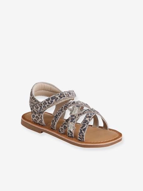 Sandales scratchées cuir enfant collection maternelle beige imprimé 1 - vertbaudet enfant 