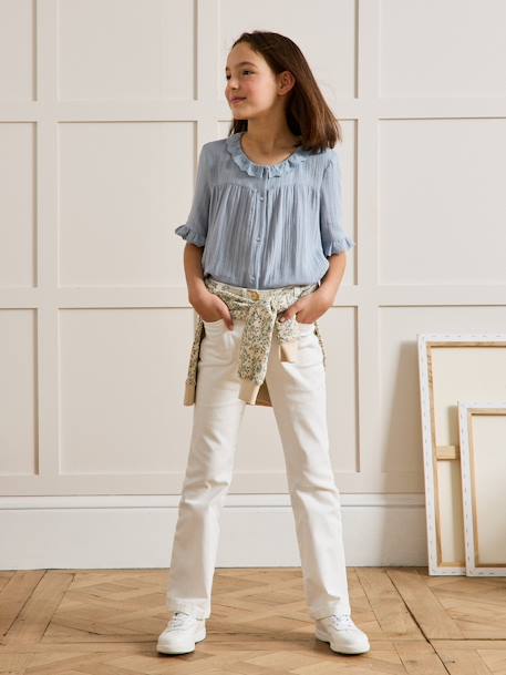 Chemise fille en gaze - coton biologique bleu jean+vert sauge 7 - vertbaudet enfant 
