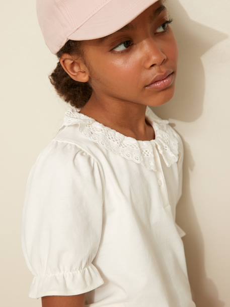 Tee-shirt fille col en broderie anglaise coton bio écru 6 - vertbaudet enfant 
