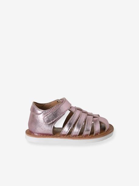 Sandales scratchées cuir bébé bout fermé blanc+lot rose 8 - vertbaudet enfant 