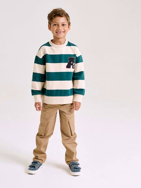 Pantalon droit cargo droit morphologique tour de hanches médium bleu nuit+sable 10 - vertbaudet enfant 