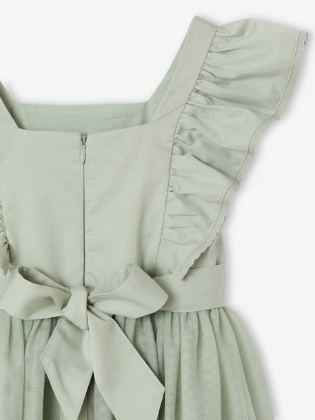 Robe cérémonie fille satin de coton à volants blanc+écru+rose pâle+vert sauge 26 - vertbaudet enfant 
