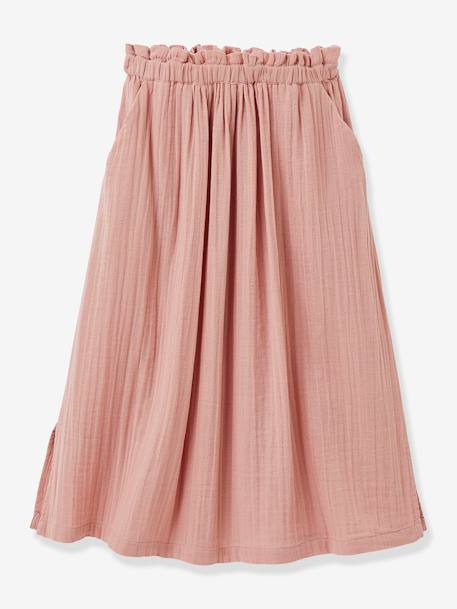 Jupe longue fille en gaze de coton bio bois de rose 2 - vertbaudet enfant 