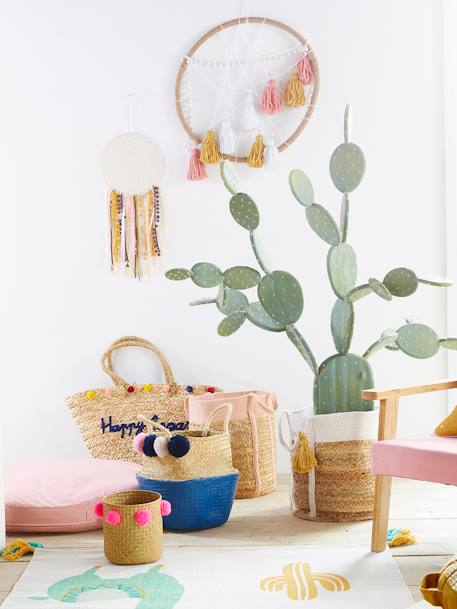Panier de rangement en jute bicolore avec pompons blanc 2 - vertbaudet enfant 