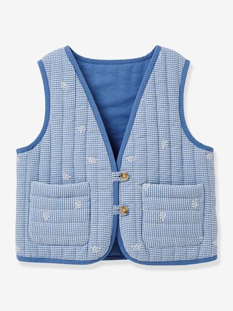 Veste matelassée sans manches fille vichy brodé carreaux bleu 1 - vertbaudet enfant 