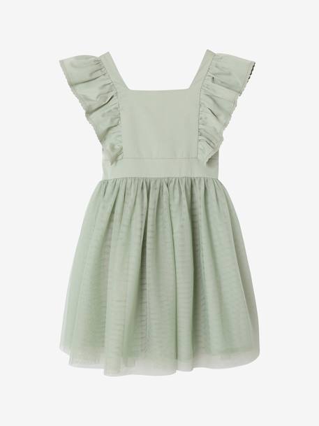 Robe cérémonie fille satin de coton à volants blanc+écru+rose pâle+vert sauge 24 - vertbaudet enfant 