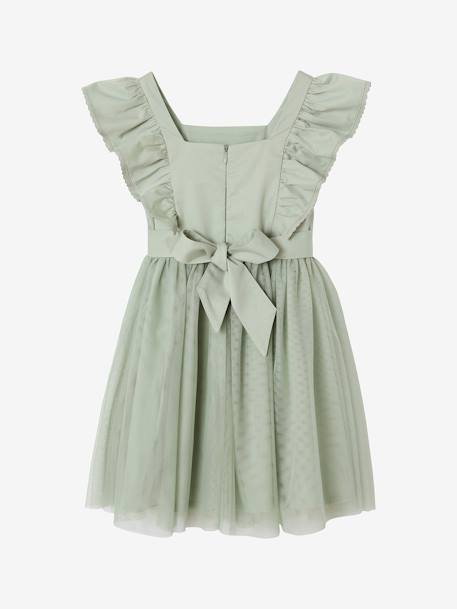 Robe cérémonie fille satin de coton à volants blanc+écru+rose pâle+vert sauge 25 - vertbaudet enfant 