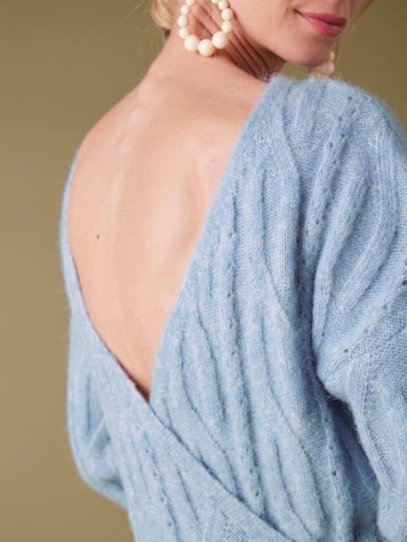 Pull devant/dos maille fantaisie avec Alpaga bleu glacier+framboise 4 - vertbaudet enfant 
