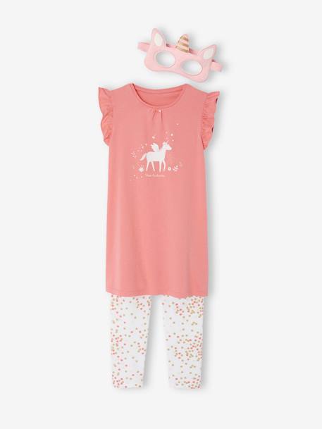 Ensemble fille chemise de nuit legging masque pochon nuit magique rose 1 - vertbaudet enfant 