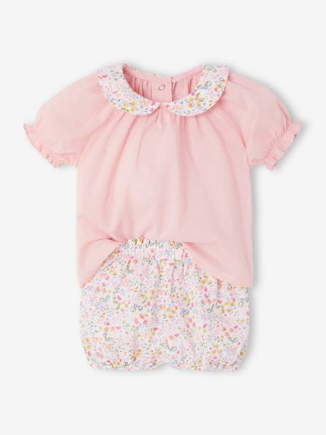 Ensemble short et T-shirt naissance fleuri rose 1 - vertbaudet enfant 