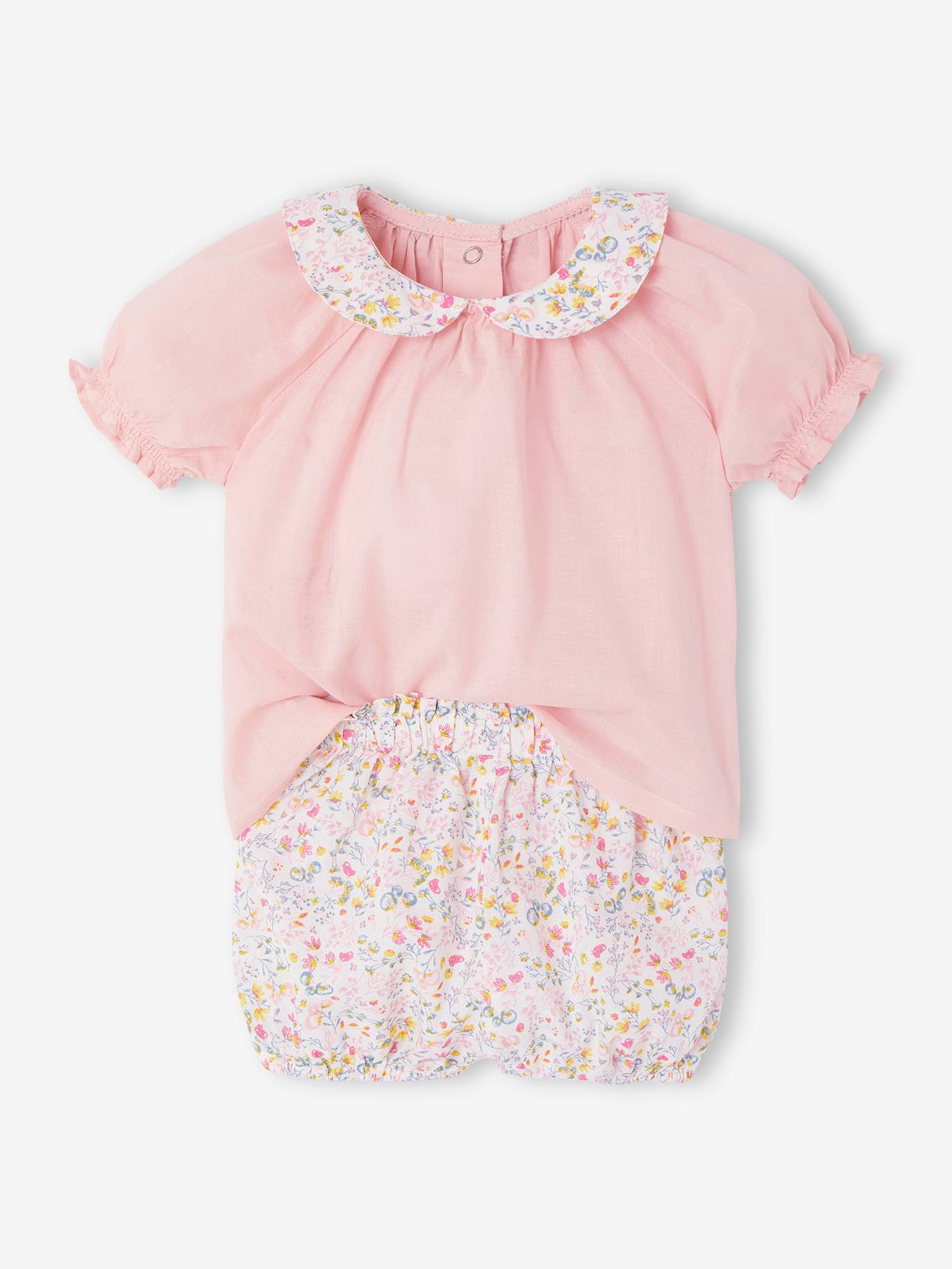 Ensemble Naissance Fleuri Vertbaudet – Brassière Et Pantalon Matelassés, Manches Longues, Avec Pieds, 79% Coton