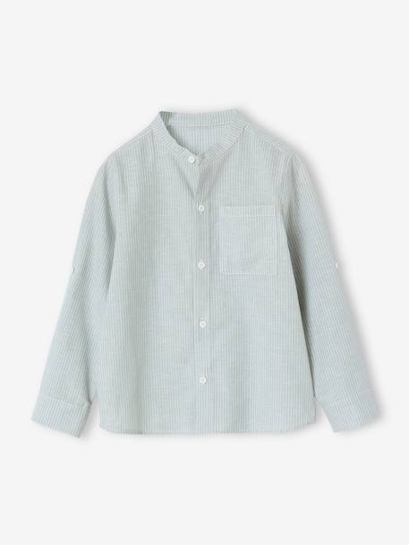 Chemise rayée col Mao garçon rayé bleu+rayé vert 9 - vertbaudet enfant 