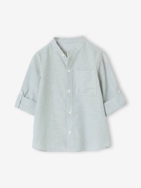 Chemise rayée col Mao garçon rayé bleu+rayé vert 10 - vertbaudet enfant 