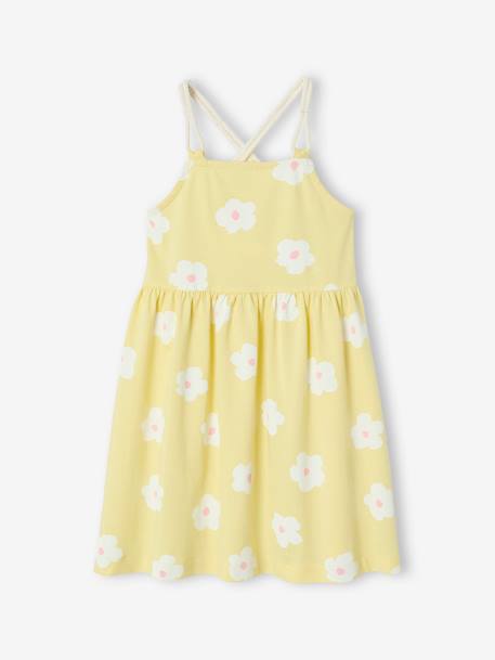 Robe à bretelles cordelette imprimée fleurs fille jaune pâle 1 - vertbaudet enfant 
