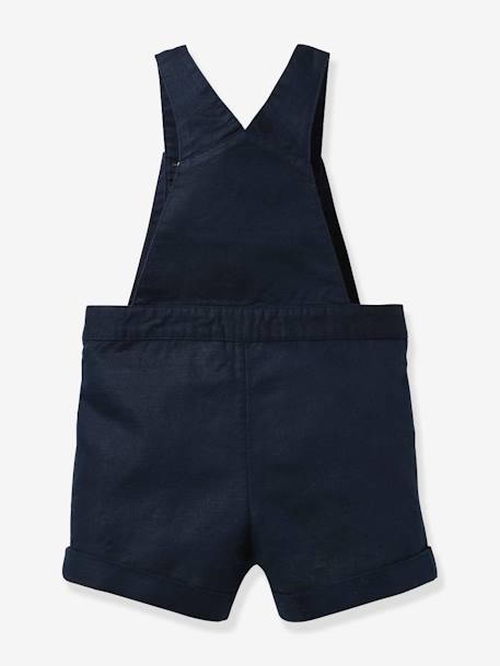 Salopette courte bébé lin et coton marine 2 - vertbaudet enfant 