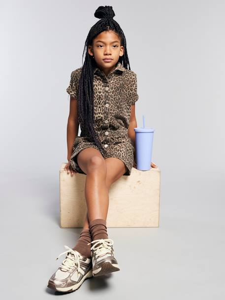 Short en jean à imprimé léopard fauve I.Code