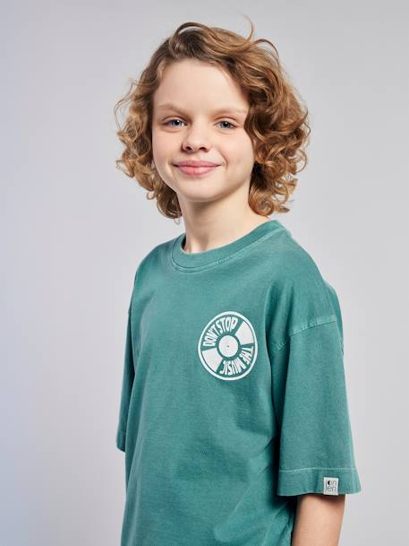 T-shirt garçon motif devant/dos effet délavé écru+vert d'eau 9 - vertbaudet enfant 