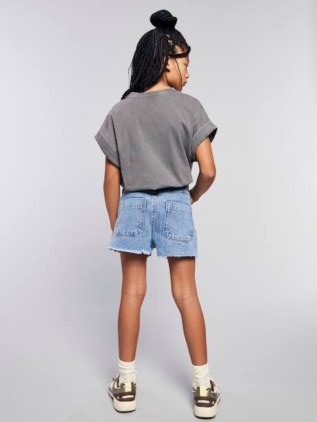 Short en jean effet usé fille bleu moyen 4 - vertbaudet enfant 