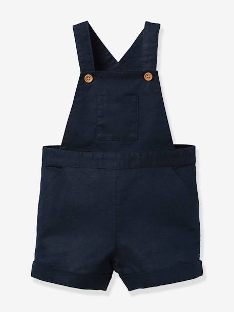 Salopette courte bébé lin et coton marine 1 - vertbaudet enfant 