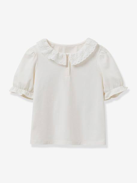 Fille-T-shirt, sous-pull-Tee-shirt fille col en broderie anglaise coton bio