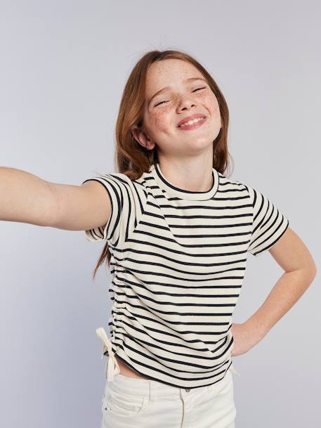 Lot 2 tee-shirts à liens coulissants fille violet 2 - vertbaudet enfant 